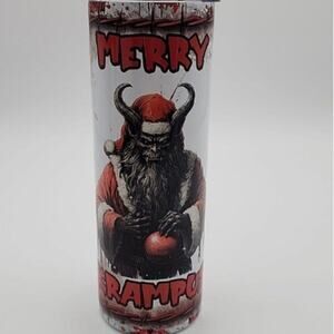 Merry Krampus Tumbler With Lid & Straw 20 oz Dark Christmas Naughty Child Horror
